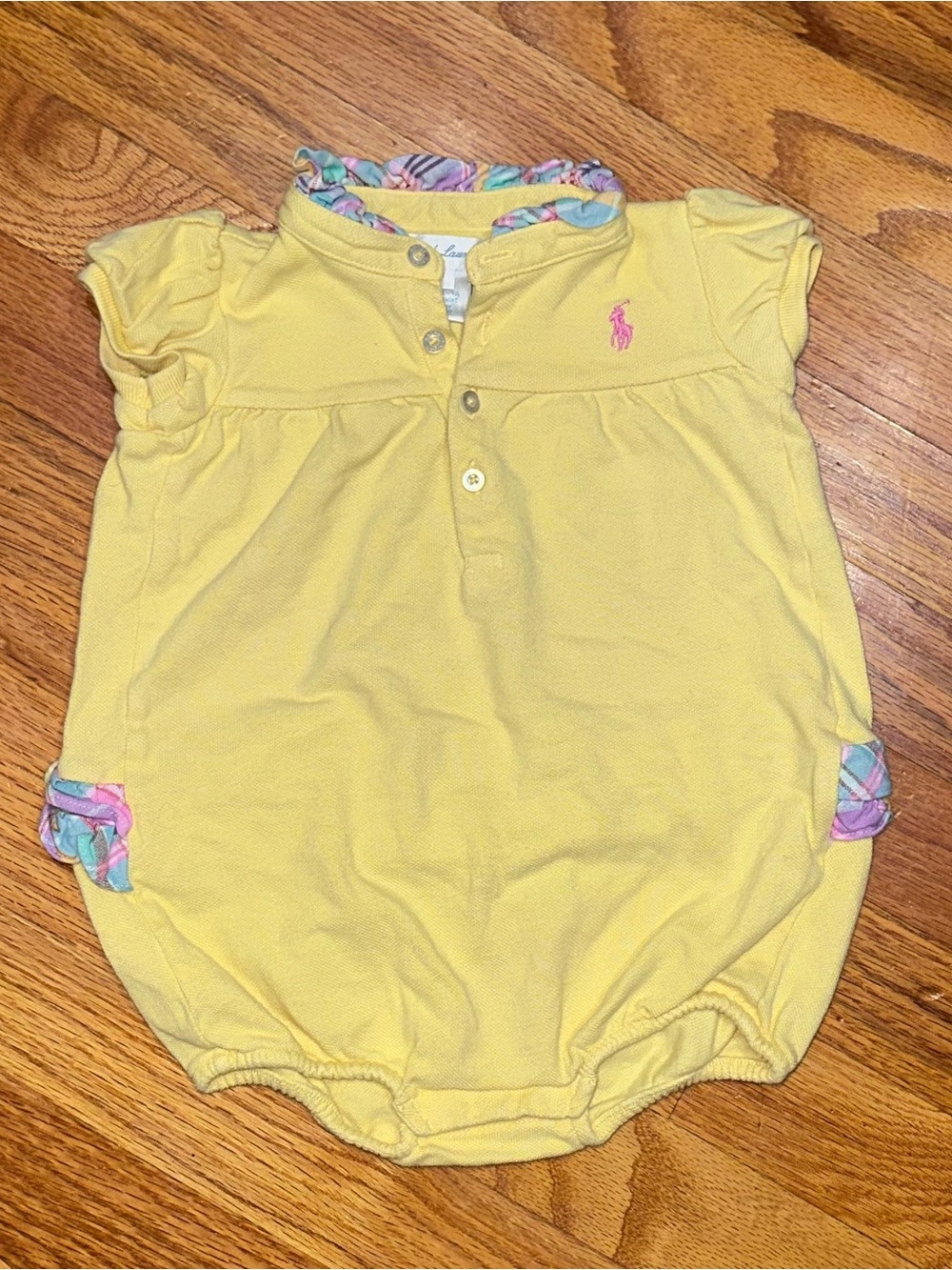 Ralph Lauren Yellow One-Piece Romper with Ruffle Trim 12M